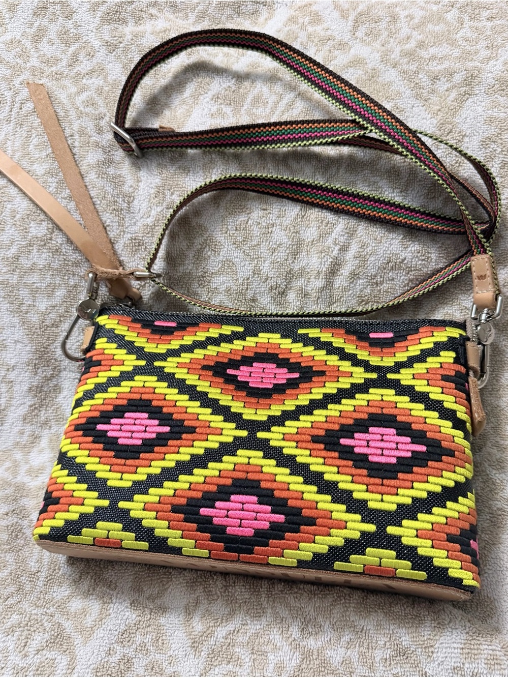 Consuela Rae Woven Diamond Crossbody - Pink, Yellow & Orange